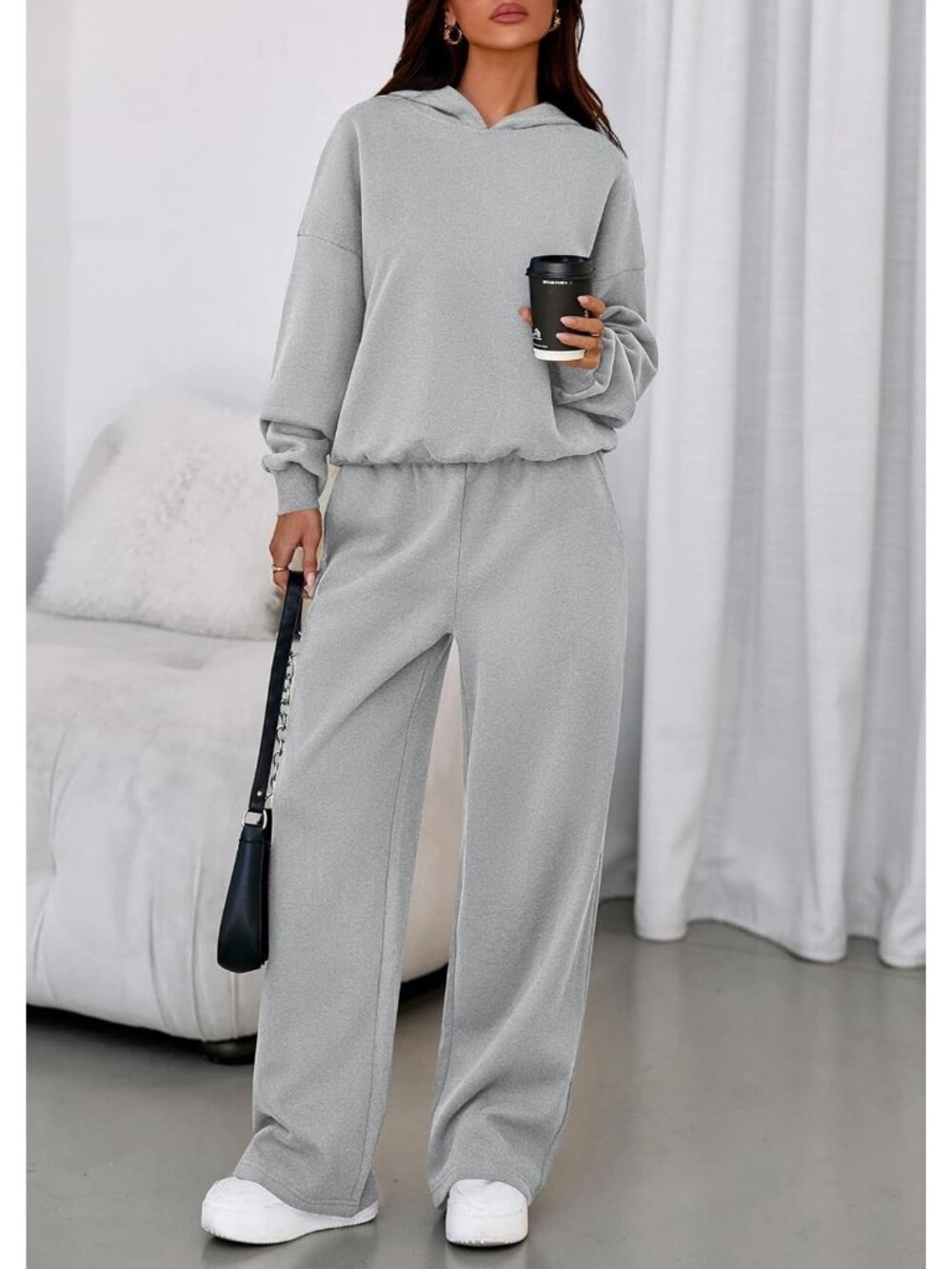 🆕 Women's Sweatsuits 2 Piece Sets Grey Casual Long Sleeve Sweatpants Fall - Picture 2 of 6